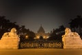 Entrance gate with white marble lions of Victoria Memorial Royalty Free Stock Photo