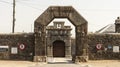 Entrance gateway and entrance door into HM Prison, Dartmoor, Devon, UK