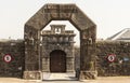 Entrance gateway and entrance door into HM Prison, Dartmoor, Devon, UK