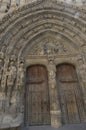 entrance of the gothic and baroque church of Santa Maria in Requena, Valencia province,