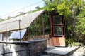 Entrance of a greenhouse in the park of the bamboo plantation of Royalty Free Stock Photo