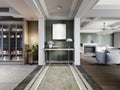 Entrance hall corridor separating the kitchen and living room with a console table with flowers