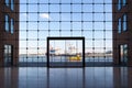 Business building in Hamburg with big windows and a view of the famous harbour