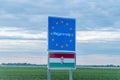 Entrance Hungary Magyarorszag border sign and flag of Hungary on the Austria - Hungary border Royalty Free Stock Photo