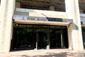 Entrance of the J. Edgar Hoover FBI building with revolving door in washington DC
