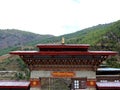 Entrance of Lhakhang Karpo White temple in Haa valley located in Paro, Bhutan Royalty Free Stock Photo