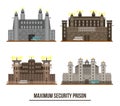 Entrance at maximum security prison with towers