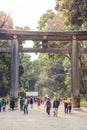 Entrance at Meiji-jingu temple in Central Tokyo, Japan. Royalty Free Stock Photo