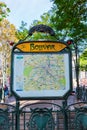 Entrance of Metro station Bolivar in Paris Royalty Free Stock Photo