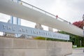 Entrance of the modern wing of the Chicago art institute under the Nichols Bridgeway inside the Millennium park Royalty Free Stock Photo