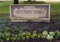 Entrance mosaic sign for Greenway Parks, a City of Dallas Conservation District since May 2003. Royalty Free Stock Photo