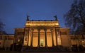The entrance of the Museum of fine arts in Ghent, Belgium, at nightfall.