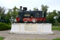 Entrance in museum, old locomotive, made in Resita