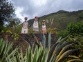 LEYMEBAMBA, PERU - JUNE 25, 2019: Replicated sarcophagi of Karajia at the entrance of the museum in the town of Royalty Free Stock Photo