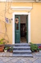 Entrance of an old building in the town of Corfu island, Greece Royalty Free Stock Photo