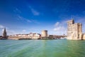 Entrance of the old harbor of La Rochelle in France, with the Tour de la Chaine, the Tour Saint-Nicolas and Tour de la Lantern.