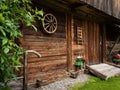 Entrance of an old small wooden house in the alps Royalty Free Stock Photo