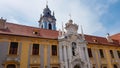 Duernstein - Entrance Portal and blue spire Abbey Church in Duernstein, Austria in Krems an der Donau