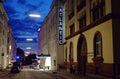 Entrance of prestigious Hotel Atlantic in Hamburg Germany Europe with pages in the night one day after the end of the G20 summit i