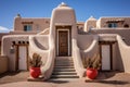 entrance of a pueblo with rounded parapets Royalty Free Stock Photo