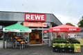 Entrance of a Rewe supermarket
