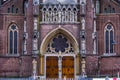 The entrance of the Saint Lambertus church in Veghel city, The Netherlands, popular medieval architecture by pierre cuypers