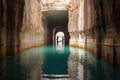 entrance of a sea cave, water reflections on walls