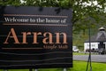 The entrance sign at the distillery in Lochranza on the Scottish island Arran