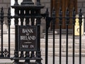 Entrance sign and door of Bank of Ireland in Dublin