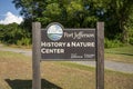 Entrance sign for the Port Jefferson History and Nature Center in the City of Jefferson, Texas.