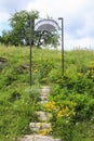 Entrance sign to an old Jewish cemetery in Sataniv, Ukraine. Royalty Free Stock Photo