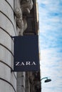 The entrance sign to the Zara store in Lyon, France