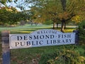 Entrance sign Welcome Desmond Fish Public Library, September 2021