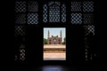 The entrance of the Sikandra monument or Akbar tomb in Agra, where Akbar the Great is buried. A World heritage site. A red