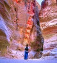 THe entrance of The Siq, the narrow slot-canyon that serves as the entrance passage to the hidden city of Petra