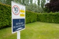 Entrance speed limit and warning sign seen at the famous international race horse and bloodstock auctioneers.