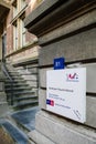 Entrance staircase and sign to Court of Nord-Holland Rechtbank