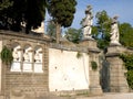 Entrance with statues of the path that leads to the keep Frederick in Monselice through the hills in the Veneto (Italy)