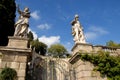 Entrance with statues of the path that leads to the tower of Frederick II in Monselice through the hills in the Veneto (Italy)