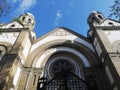 Entrance of the synagogue in Novi Sad, Serbia, April 2022.