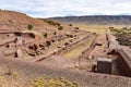 Entrance to the Akapana Pyramid at Tiwanaku, an ancient archeological site and UNESCO world heritage site near La Paz, Bolivia