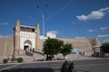 Entrance to the ancient Ark fortress with large brick walls in Bukhara in Uzbekistan. 05.05.2019 Royalty Free Stock Photo