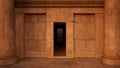 Entrance to an ancient Egyptian tomb or temple with stone columns either side. 3D rendering