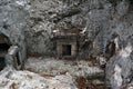 Entrance to an ancient Jewish funerary cave at Beit Shearim in Israel. Royalty Free Stock Photo