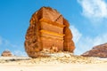 Entrance to the ancient nabataean Tomb of Lihyan, son of Kuza carved in rock, Mada'in Salih, Hegra, Saudi Arabia