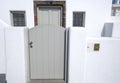 Entrance to the apartments in Fira, Santorini, Greece. Image of traditional white-washed house on Santorini, Greece Royalty Free Stock Photo