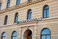 The entrance to BNP Paribas international bank branch in an very old building Royalty Free Stock Photo