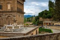 Entrance to the Boboli Gardens in Florence with view of Pitti Palace and the city on the background. Royalty Free Stock Photo