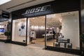 Entrance to Bose audio technology shop store showing window display, sign, signage, logo and branding