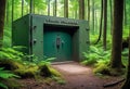 Entrance to a bunker with digital combination locks in the middle of a dense forest, a security hideout Royalty Free Stock Photo